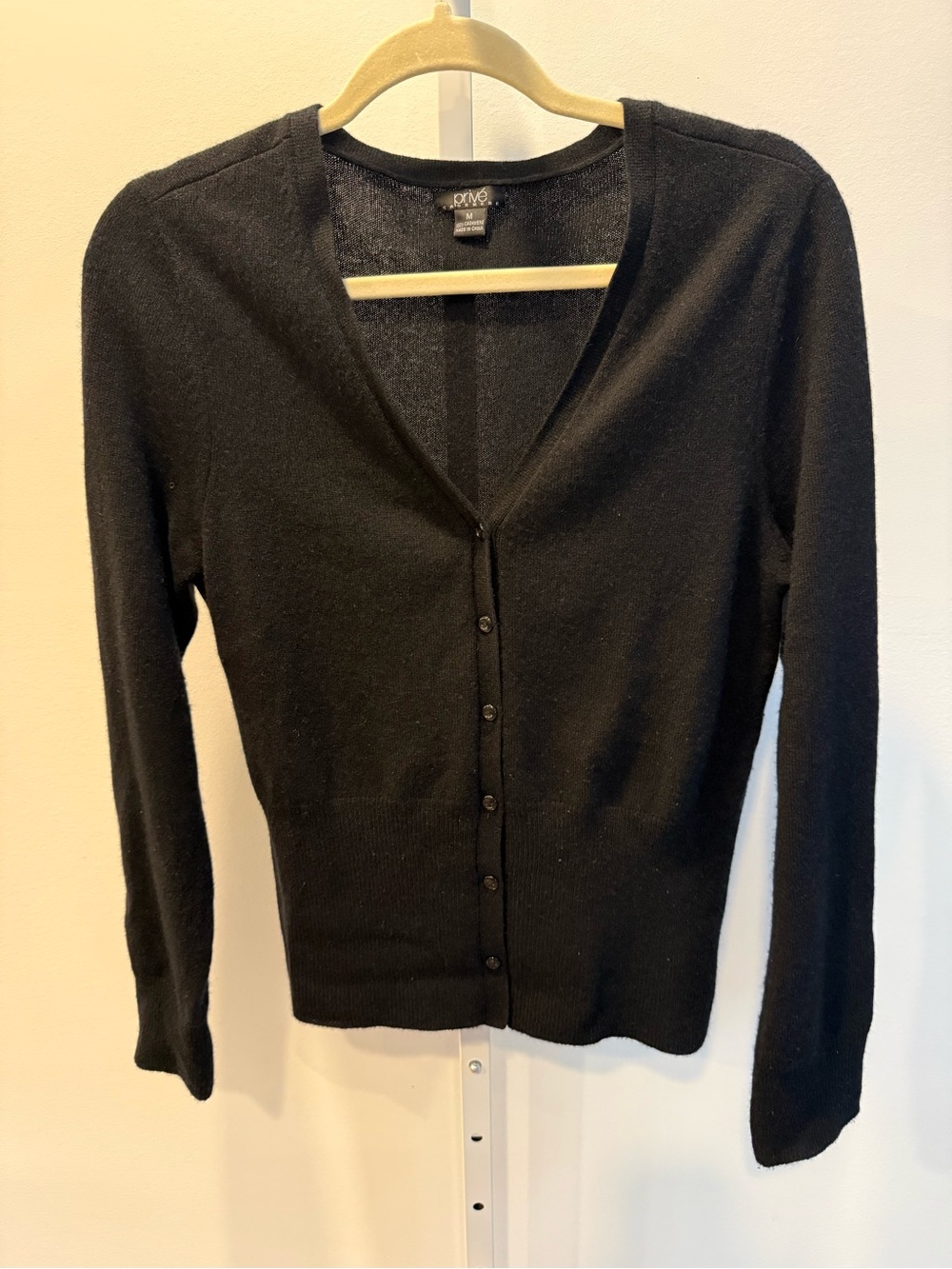 Prive Cashmere Black V-Neck Button-Front Cardigan Knit Soft Women Size M